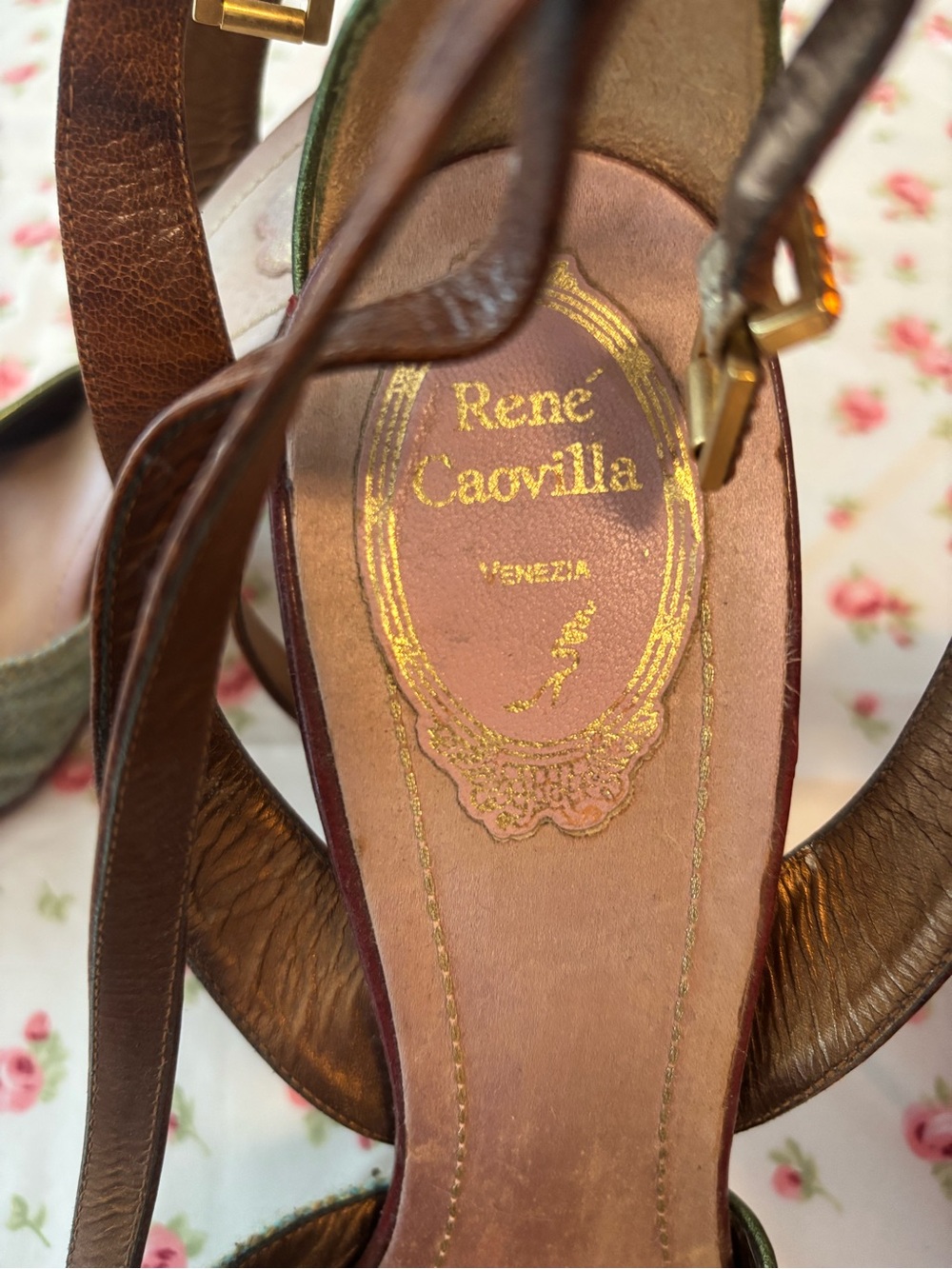 Rene Caovilla Y2K Brown Leather Heels Jewel Flower - Picture 4 of 5